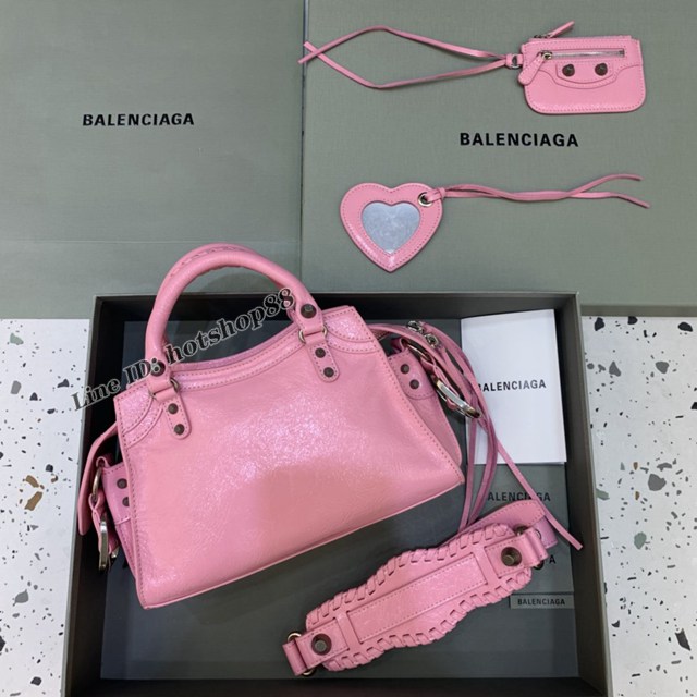 Balenciaga專櫃爆款油蠟粉銀扣手提女包 638515 巴黎世家Neo cagole機車包 fyj2011